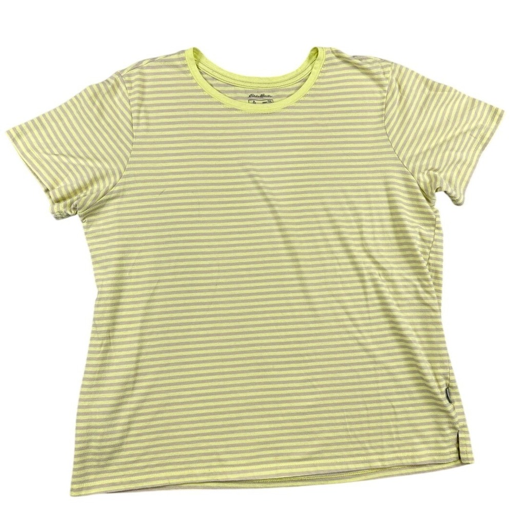 Eddie Bauer Womens TXL Striped Short Sleeve Crewneck T-Shirt Lime Green Grey